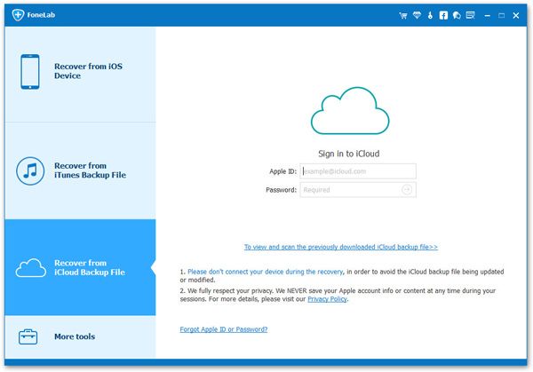 login iCloud and extract icloud backup