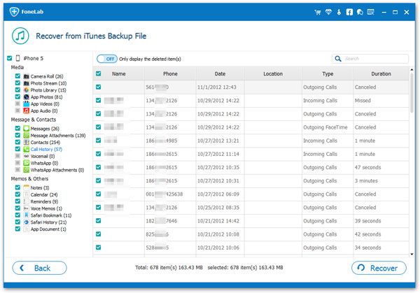 recover iphone call history from iTunes