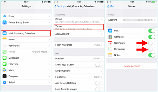 retrieve iphone reminders from email account