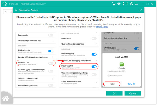 install fonego and get authority on android
