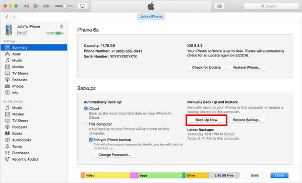 back up iPad with itunes