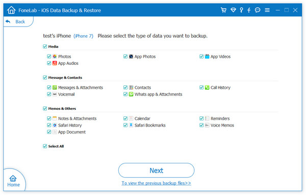 select file type to backup